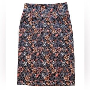 LuLaRoe Cassie skirt, black with blue/yellow/pink floral‎ pattern, size small